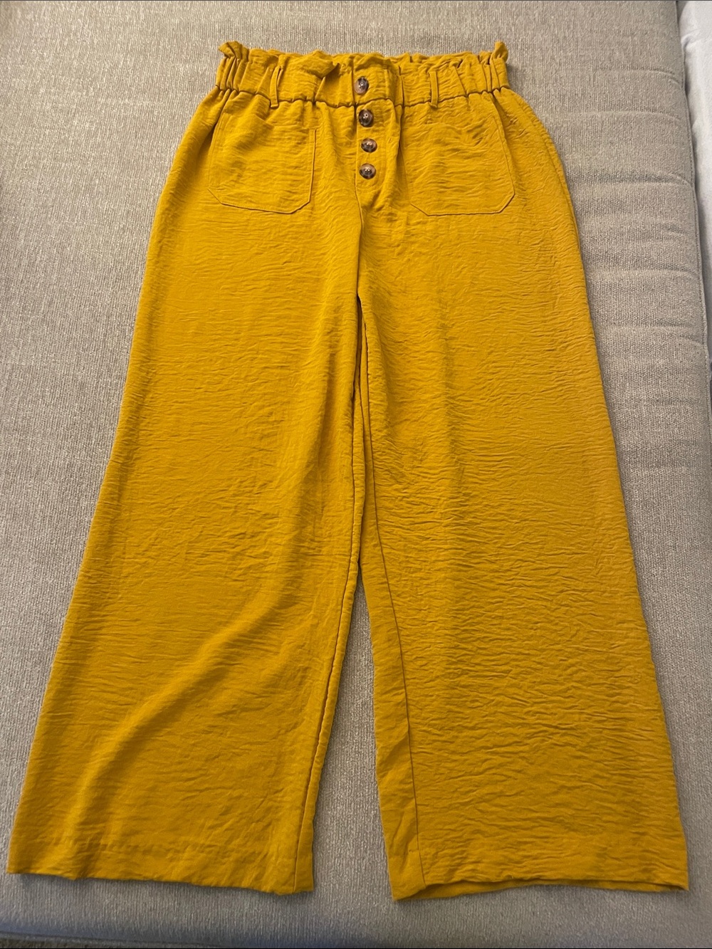 Mustard Wide-Leg Paperbag Waist Pants